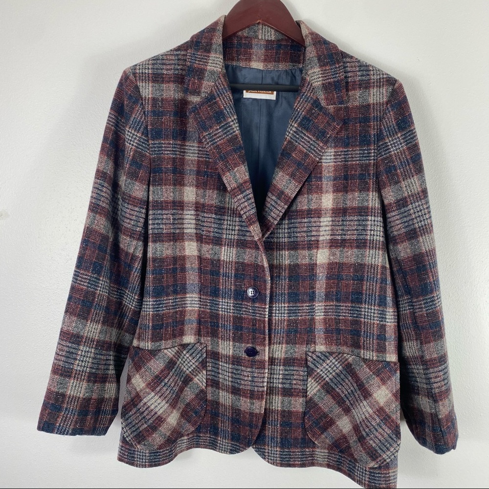 Jack Winter 100% Pure Wool Blazer Plaid Vintage